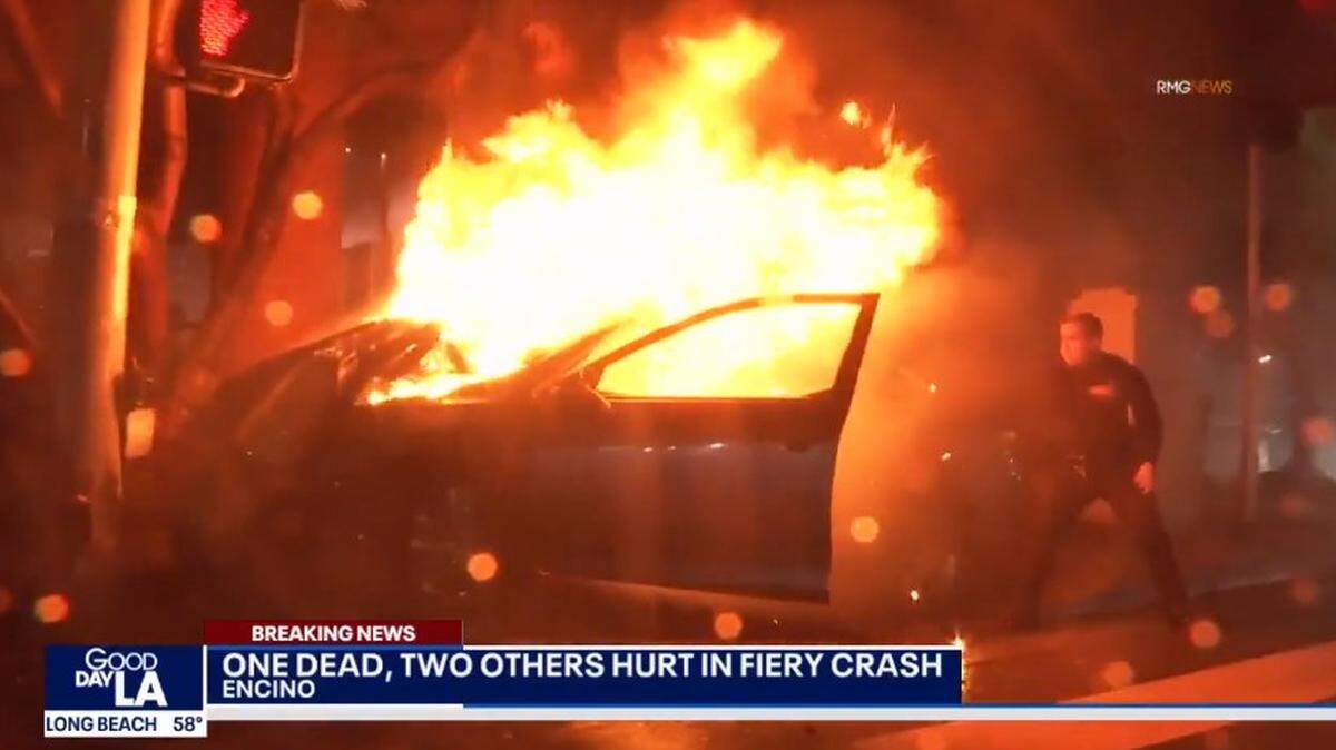 A stolen vehicle driven by a 14-year-old burst into flames after crashing while fleeing police, killing one, California cops say.