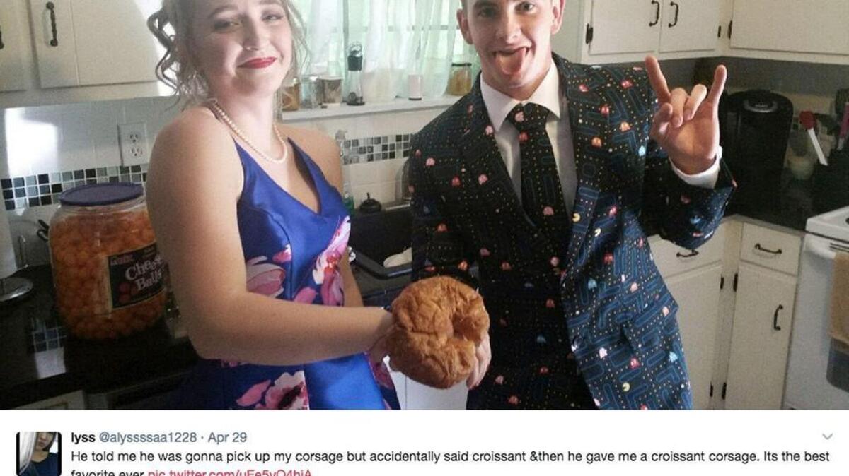 A funny type from a teen in Texas touched off a crazy baked-goods trend for prom season this year.