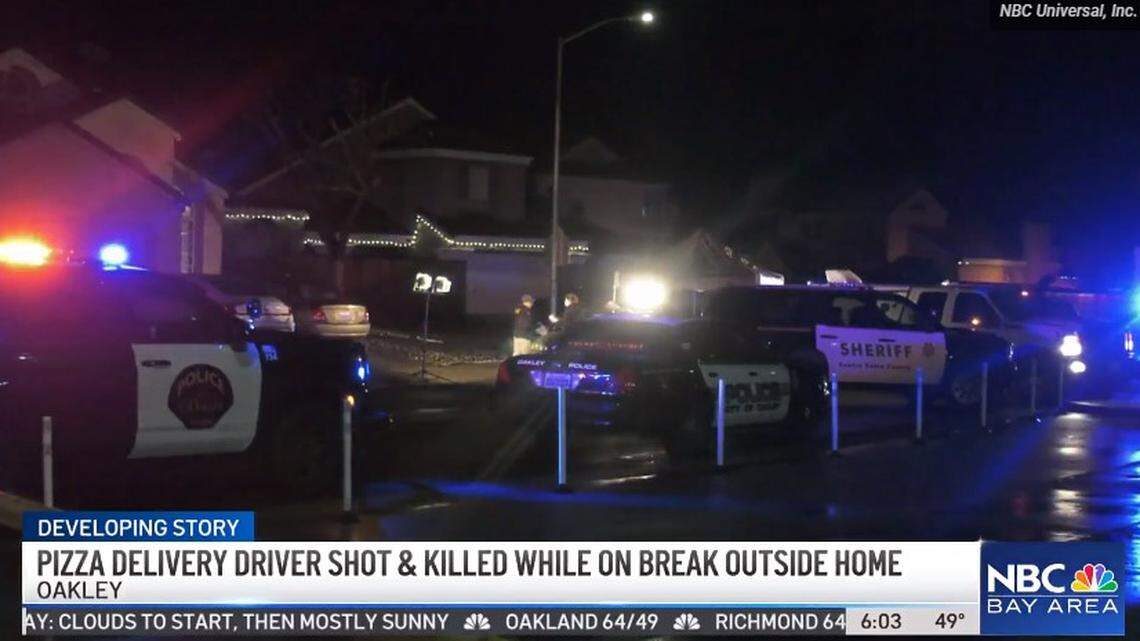 A 24-year-old Oakley pizza delivery man on a break died when someone shot him in front of his mother, California police say.