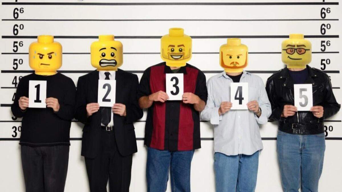 Lego heads cover suspects’ faces in a photo of a lineup shared by the Murietta Police Department.