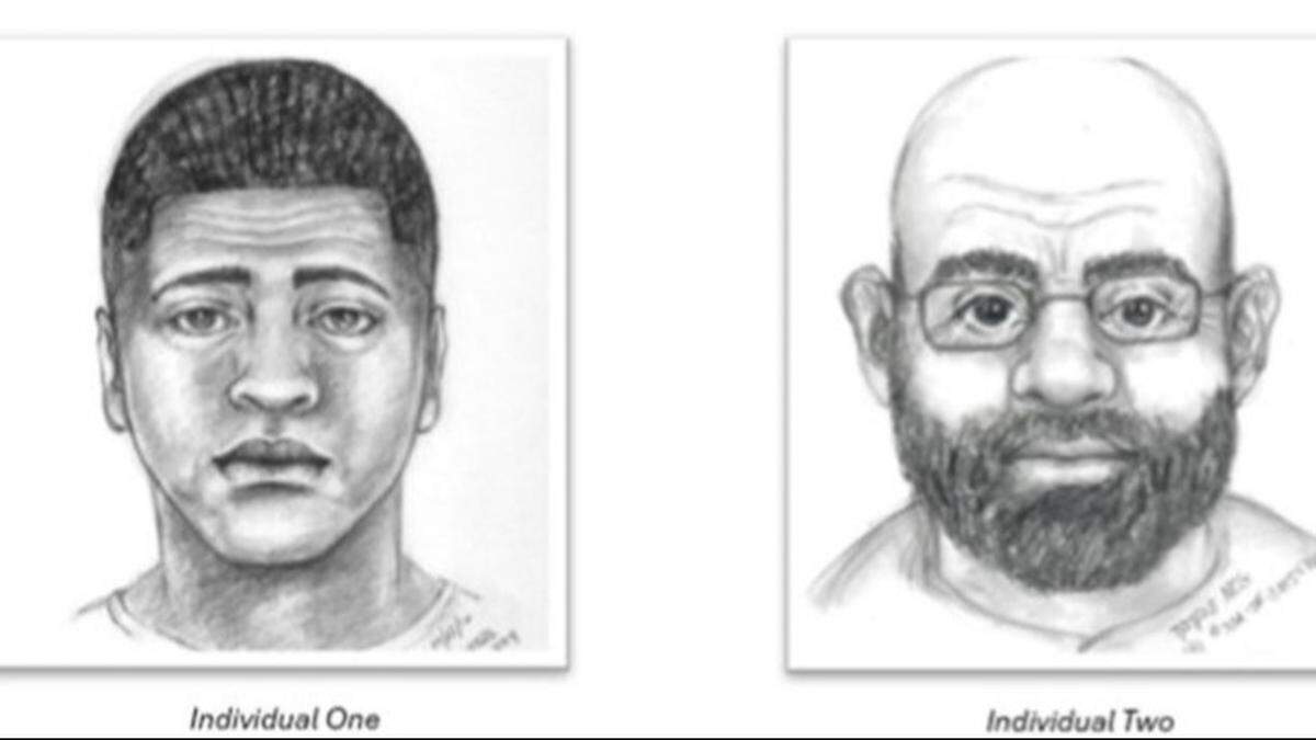 Sketches portraying two people believed to have been in the area during Calvin Riley’s 2016 slaying, according to officials.