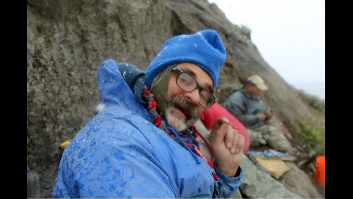 JP Cavigelli of the Tate Geological Museum in Wyoming shows a teeny fossil of the "ice mouse."