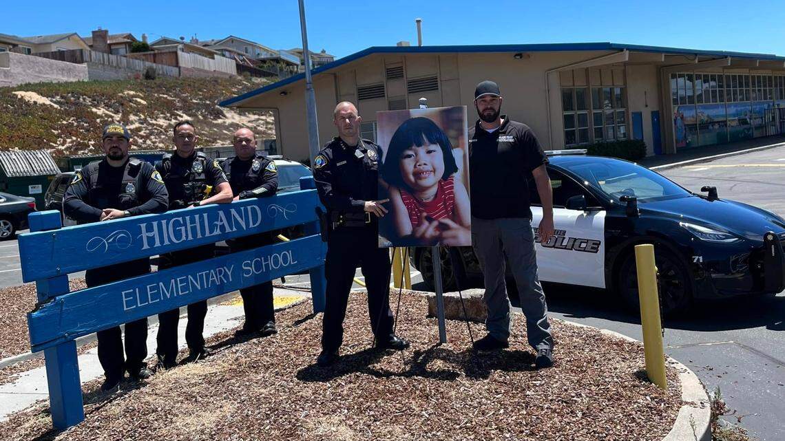 Seaside police pictured at Anne Pham’s school in 2022.