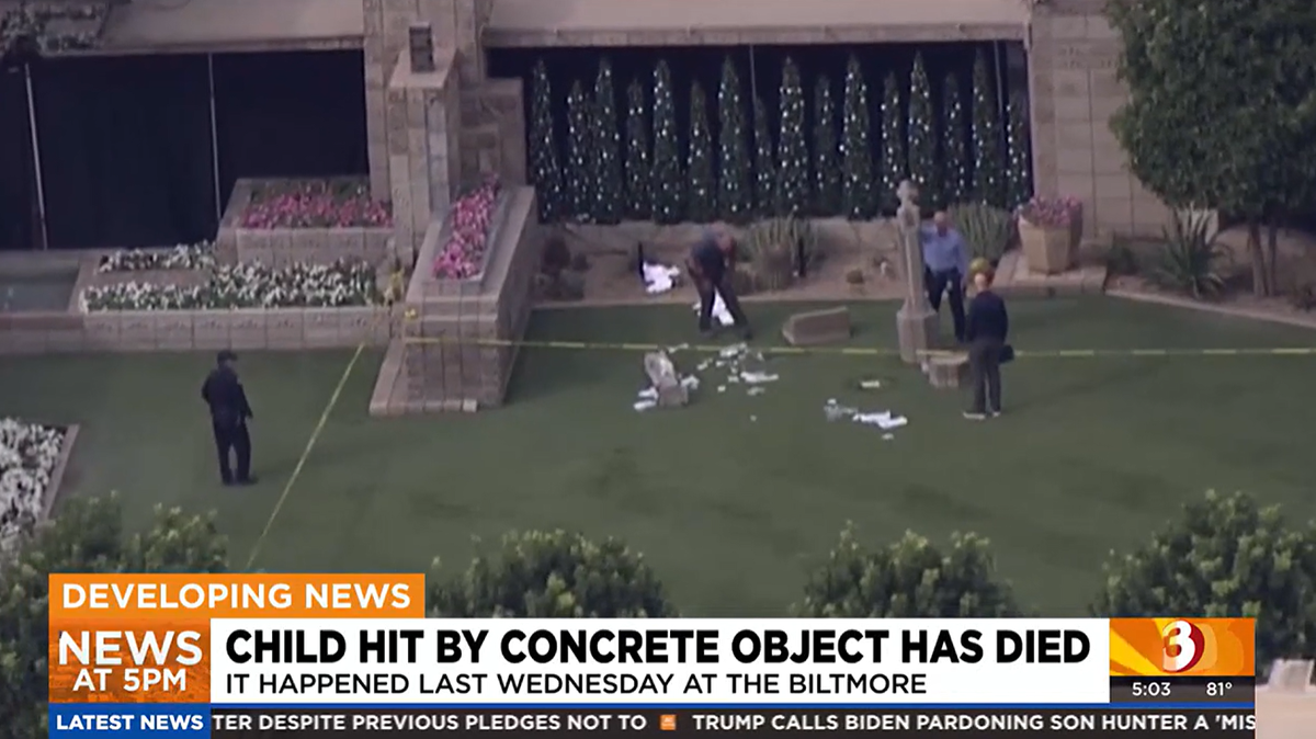 A concrete statue of a sprite fell on a child at the Arizona Biltmore resort on Nov. 27. He died the next day, police said.