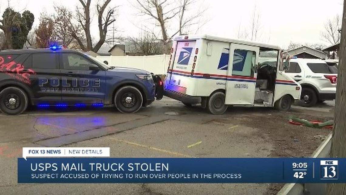A man armed with a knife hijacked a U.S. Postal Service truck in Salt Lake City and bit an officer, Utah police say.