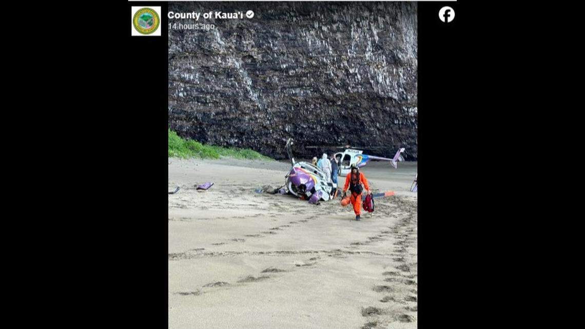 A passenger was injured after a tour helicopter crashed onto a beach in Hawaii, officials said.