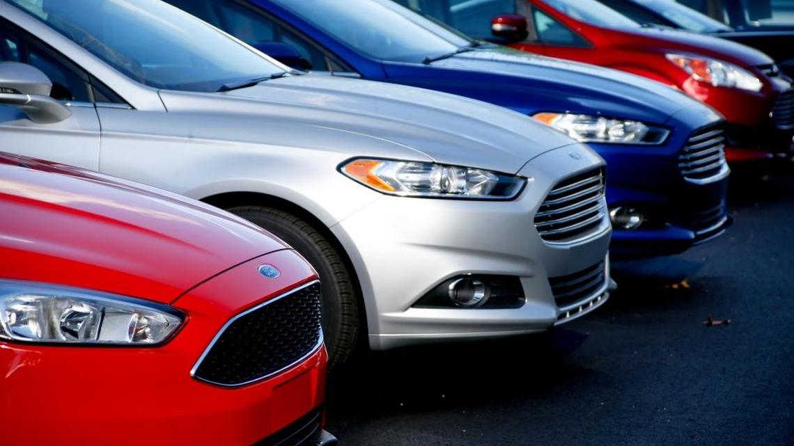 Ford Fusion cars are seen at a dealership. 