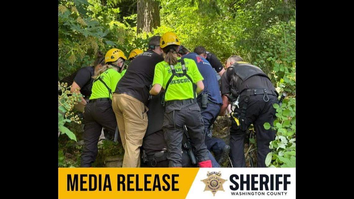 A 75-year-old man was rescued from a ravine in Oregon, officials said.