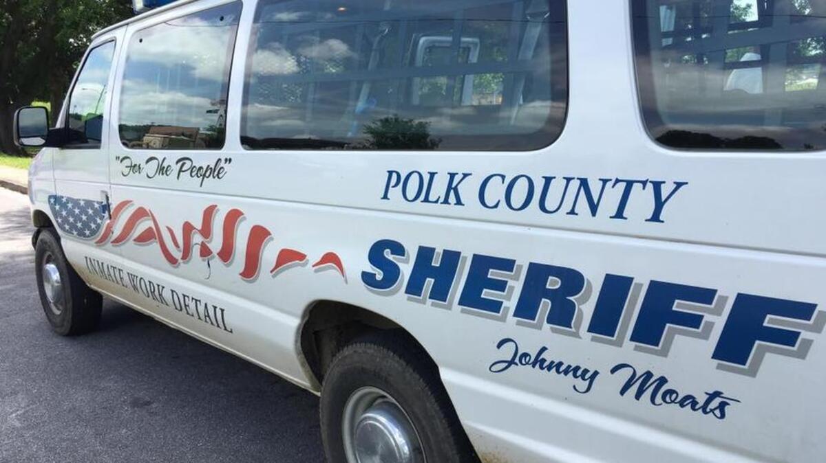 The Polk’s County Sheriff’s department posted a photo of the van used to transport inmates to work detail. Inmates saved the life of an officer who was working security for the Polk County Sheriff’s Office last Monday, June 12, 2017.