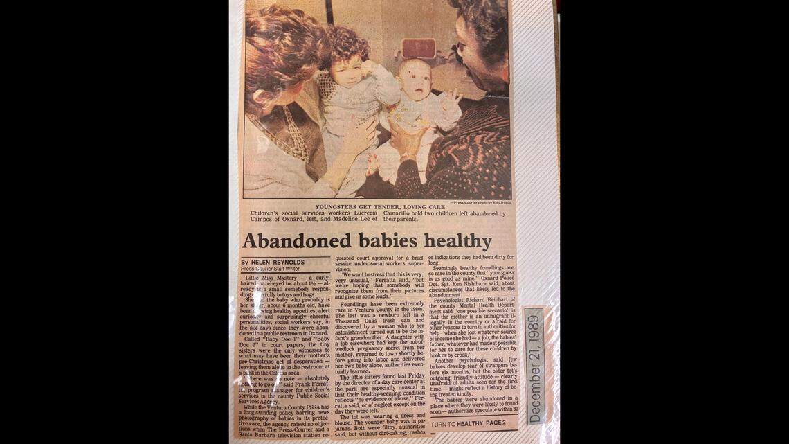 Two girls were found abandoned in an Oxnard bathroom in 1989, deputies said.