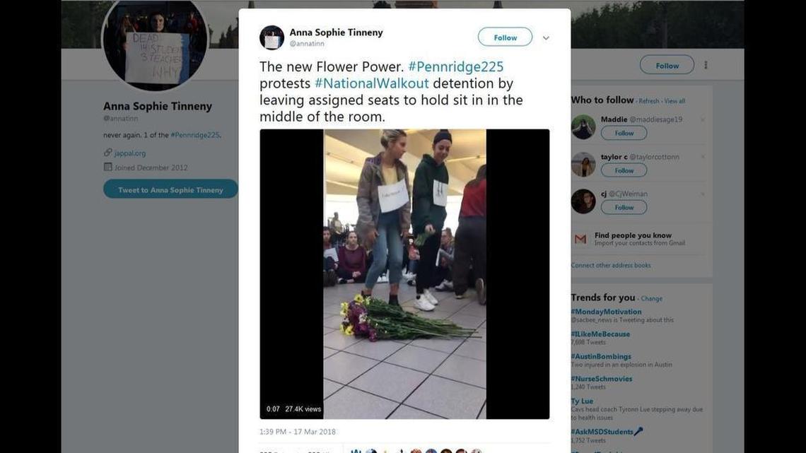 About 50 students serving detention Saturday for participating in the National School Walkout against gun violence at a Pennridge High School in Pennsylvania linked arms and wore the names of students killed by gun violence.