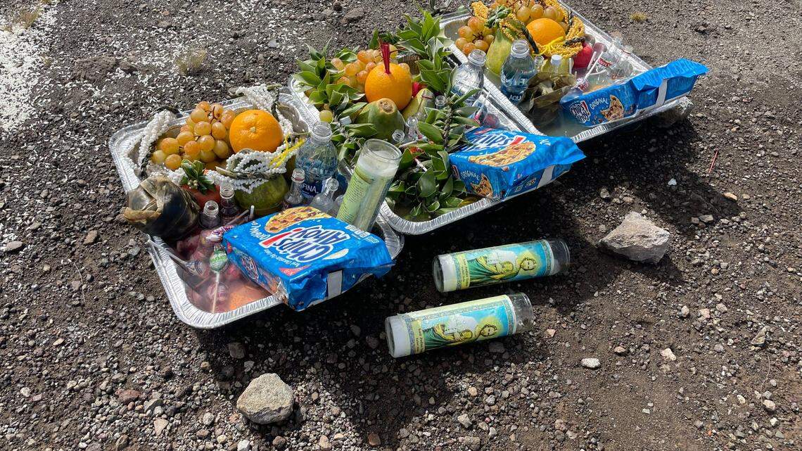 Rangers at Hawaii Volcanoes National Park ask visitors not to leave offerings with plastic, candy and rotten fruit, which can attract pests.