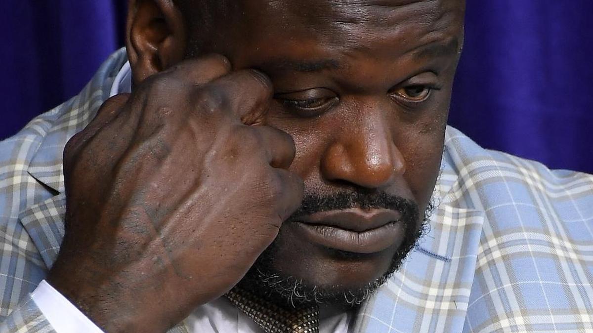 Shaquille O’Neal wipes tears from his eyes at the unveiling of a statue of him in front of Staples Center in March. O’Neal has reached out to an Atlanta-area family whose son, 13, died after accidentally shooting himself while streaming live on Instagram.