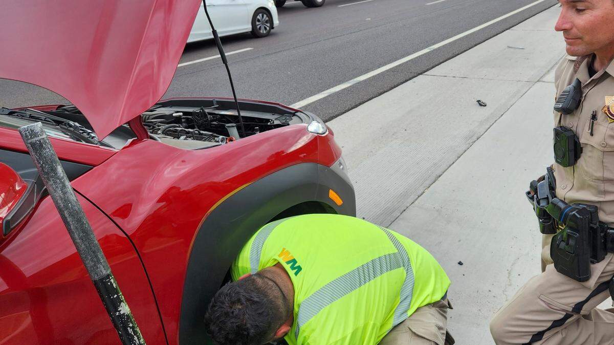 Two kittens were found in a driver’s engine on Aug. 14 in Phoenix, troopers said. Authorities removed her passenger tire to retrieve the cats.