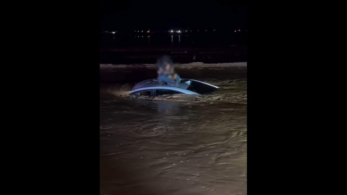 Firefighters worked to rescue a father and son stuck on the roof of a car in Eloy, Arizona.