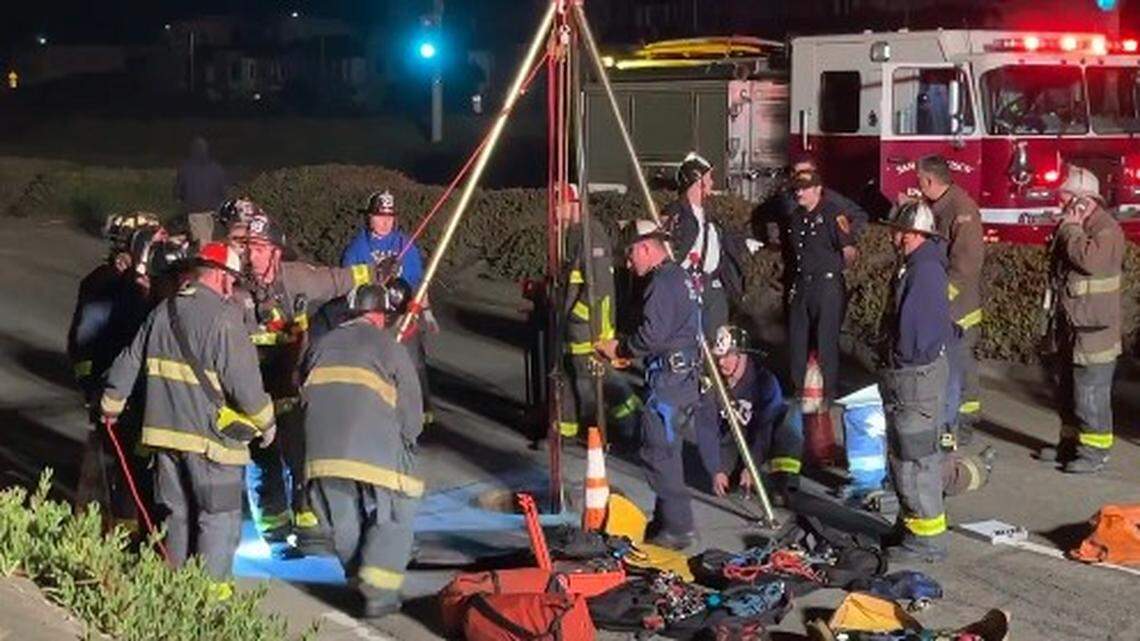 A man became trapped in a San Francisco sewer pipe 20 feet below a street, California firefighters say.