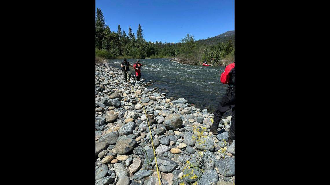 The swift river current carried the man downstream, rescuers said.