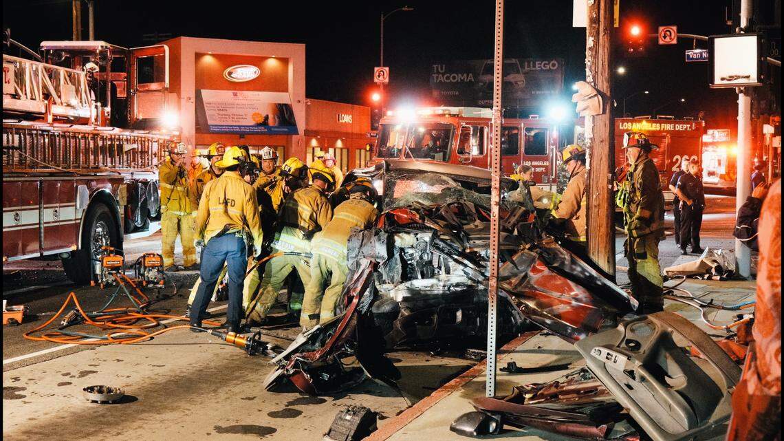 A pickup truck crashed into an ambulance while it was on its way to an emergency call, California officials said.