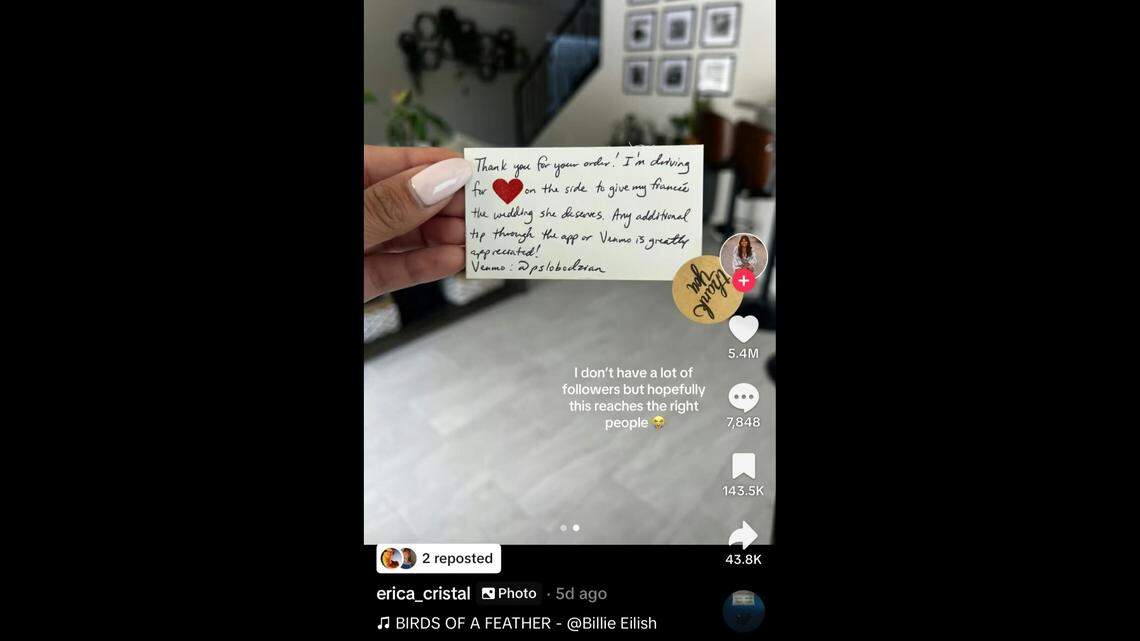 After an Arizona delivery driver’s handwritten note went viral on TikTok, his wedding was paid for.