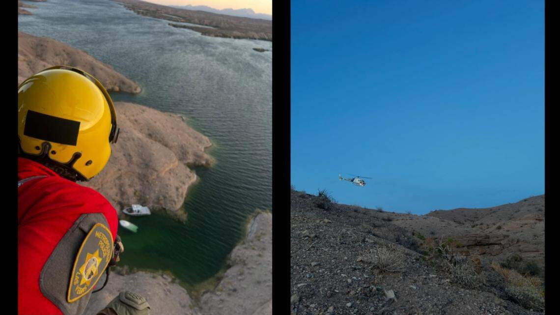 Search and rescue crews saved a stranded boater in Nevada after a helicopter crew spotted the capsized vessel while flying over the Colorado River, officials say.