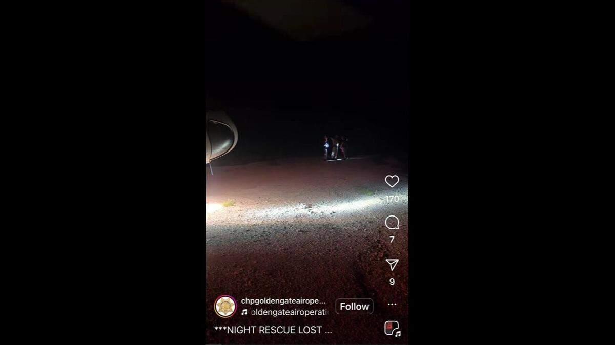 A trio of lost hikers, including two young kids, were rescued from a remote California trail, video shows.