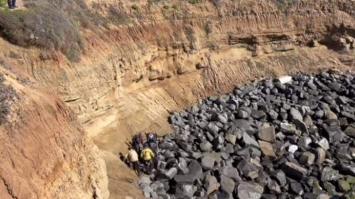 A woman suffered serious injuries after falling 25 feet off the Sunset Cliffs in San Diego onto a rocky beach, California rescuers say.