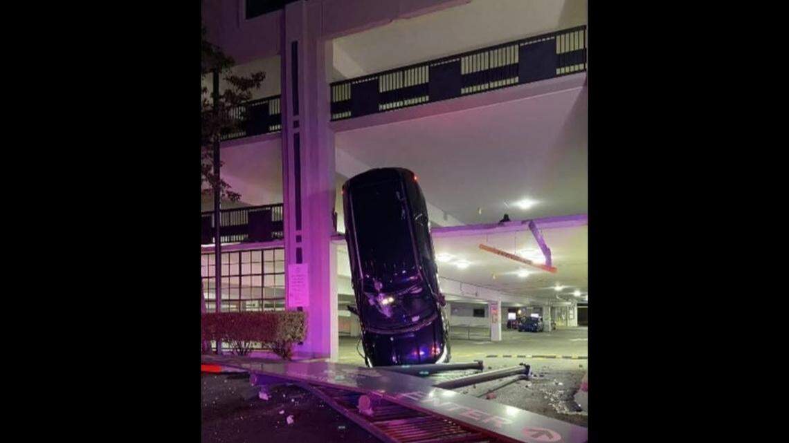 No one was seriously hurt in the crash, and officers arrested the driver on a charge of drunken driving, police said. The vehicle was towed.