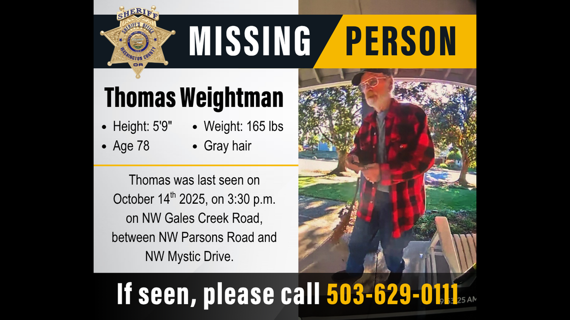Thomas Weightman, 78, has been missing for days, deputies say.