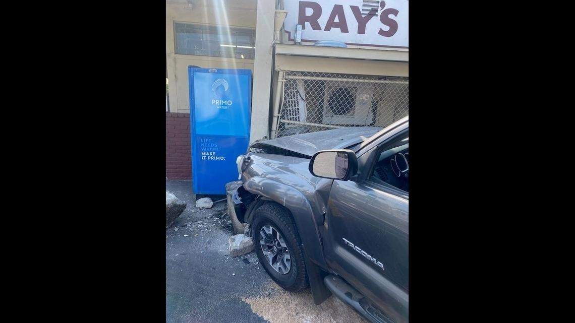 A man accused of driving drunk tried to buy alcohol after getting seriously injured crashing into a business, California police say.