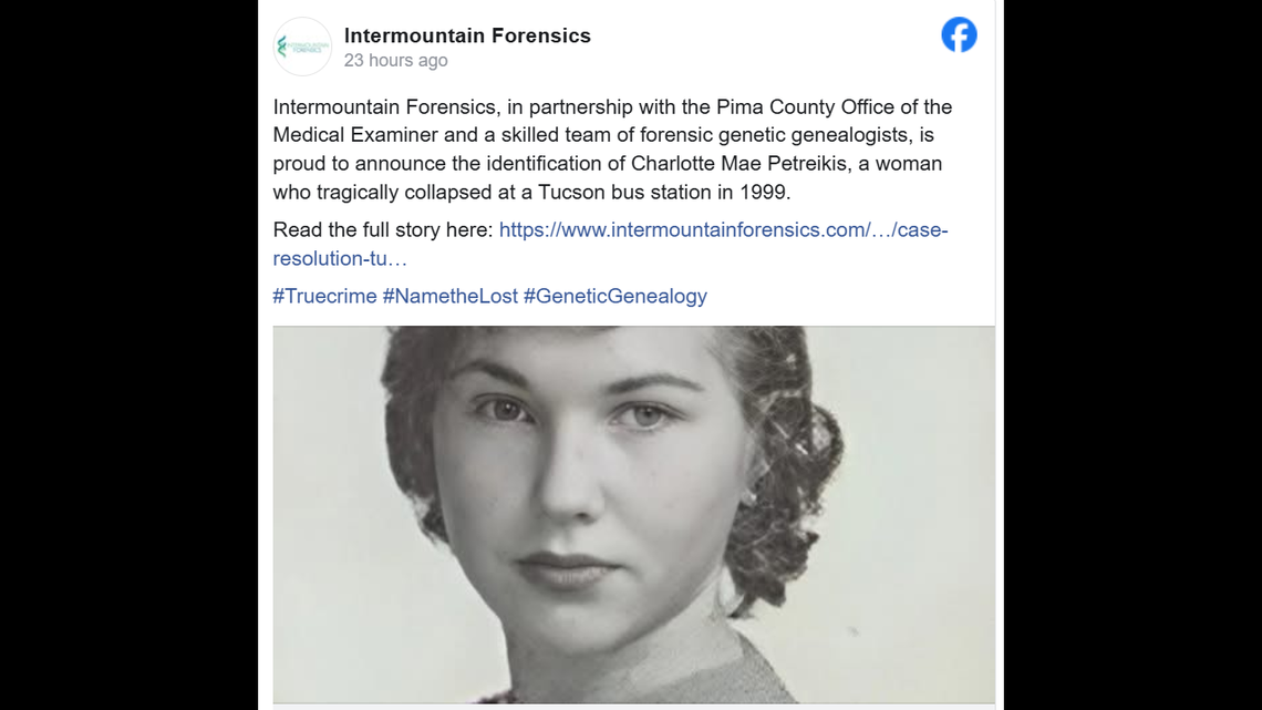 The woman was identified as Charlotte Mae Petreikis, a Pima County Office of the Medical Examiner spokesperson said.