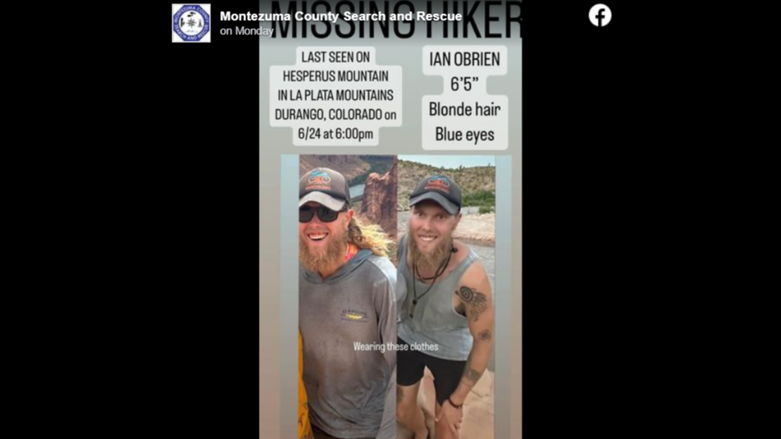 Ian O’Brien disappeared after hiking Hesperus Mountain on June 24 near Durango, Colorado. His body was found Sept. 2, deputies said.