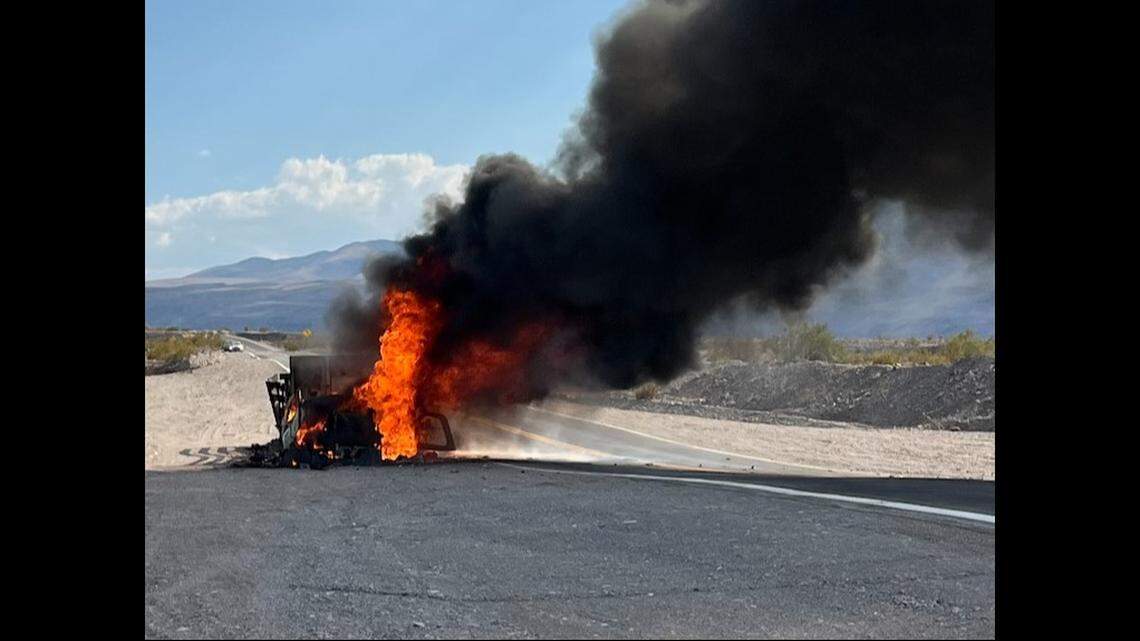 The truck’s brakes overheated amid triple-digit heat, rangers say.