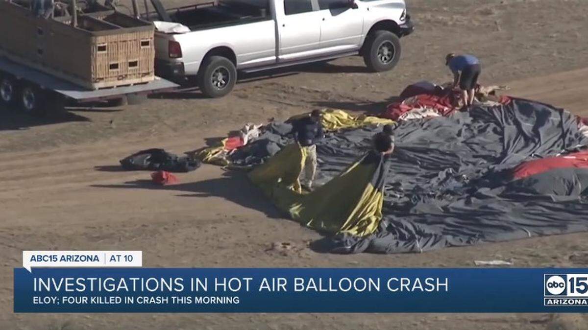 A hot air balloon used by skydivers crashed in Eloy, Arizona, killing four people aboard and critically injuring a fifth, police say.