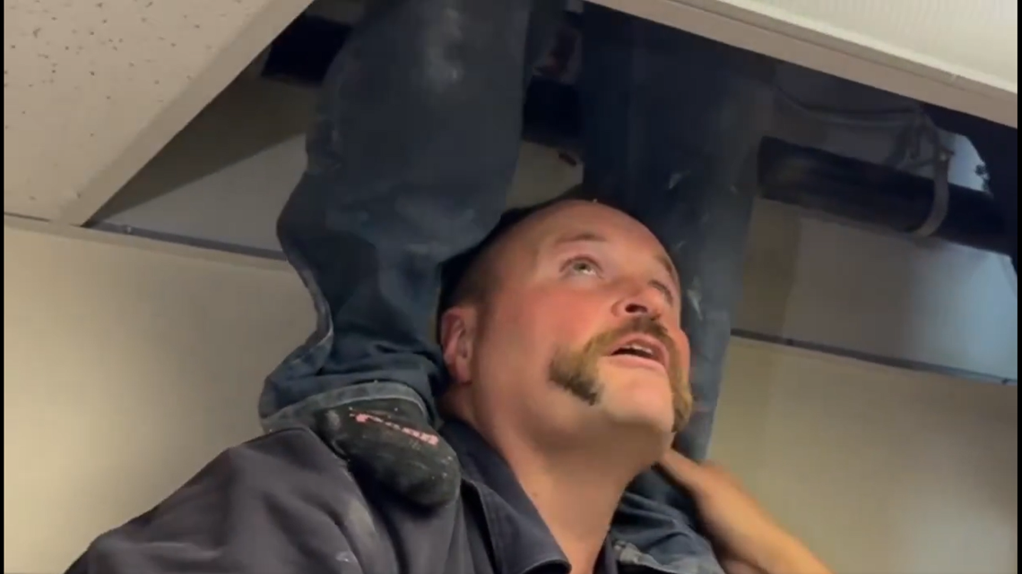 Rescuers helped free the man in about an hour, police said.