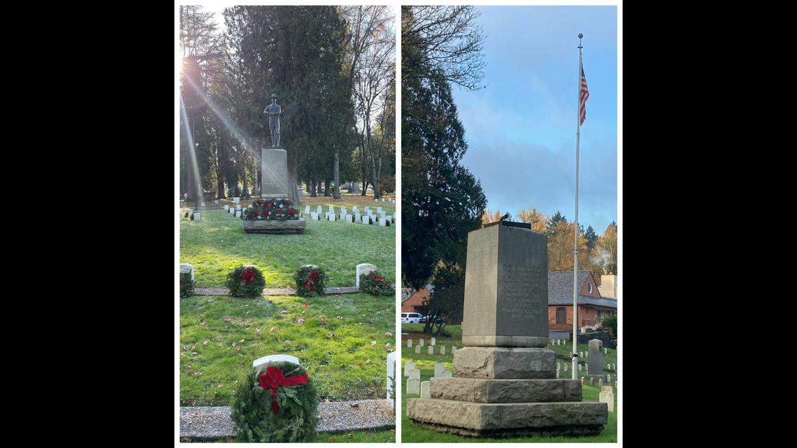 A 121-year-old statue of a Spanish-American War soldier vanished from a veterans monument at a Portland cemetery, officials say.