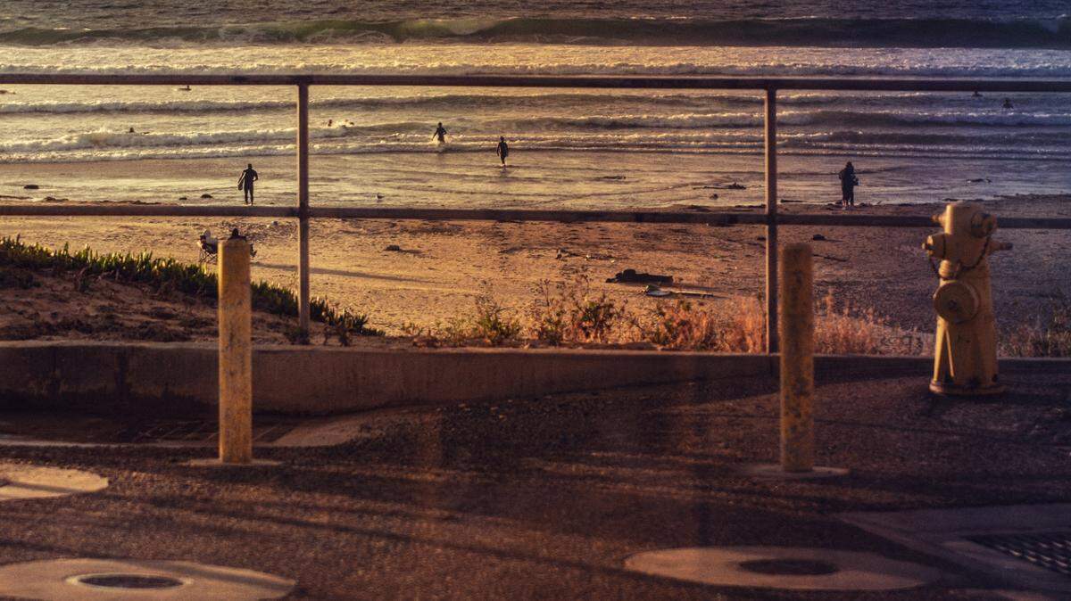 A funny photo shows a sea creature parked in a beach lot spot in California.