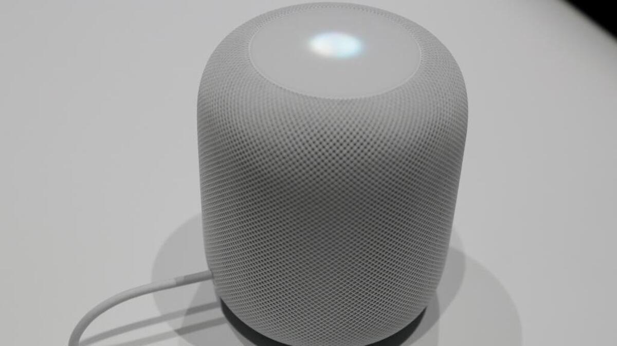 The HomePod speaker is seen in a showroom during an announcement of new products at the Apple Worldwide Developers Conference Monday, June 5, 2017, in San Jose , Calif.