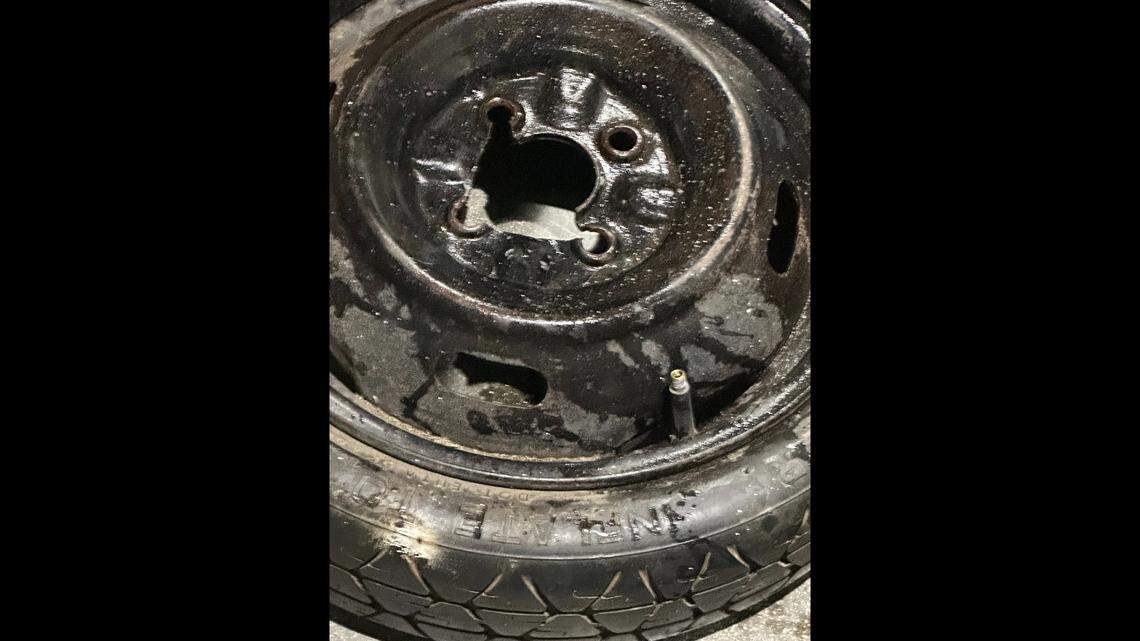 The kitten was freed after firefighters used a saw and spoon in its rescue.