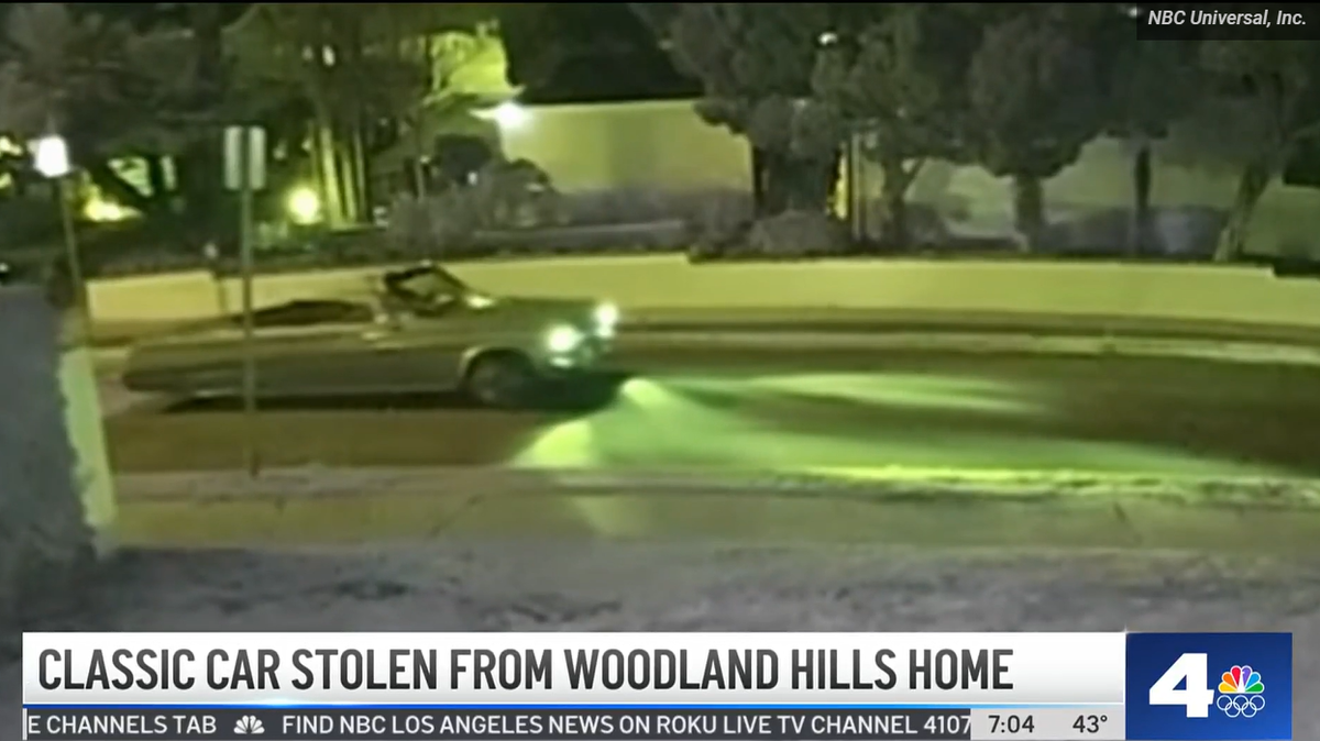Thieves stole a California man’s classic car from his home in Los Angeles, video shows.