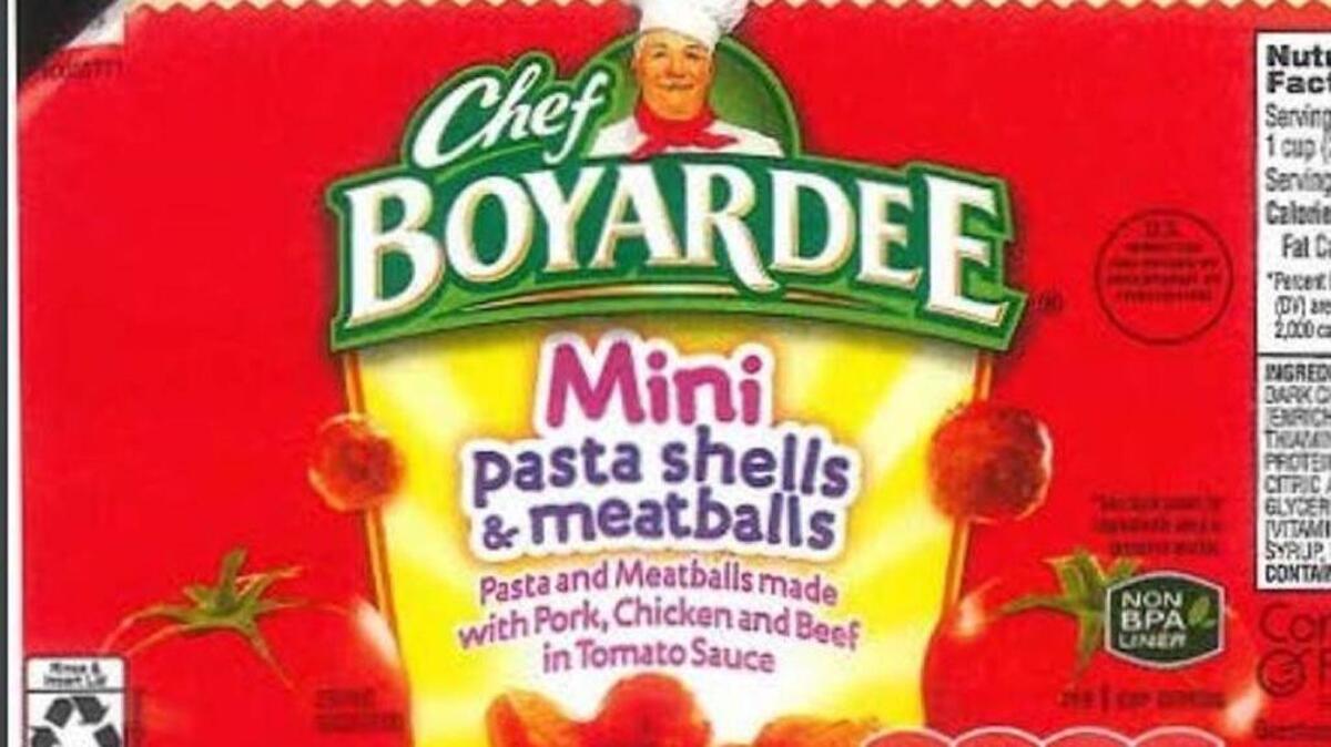 Label for a Chef Boyardee product that was recalled by the USDA on Friday.