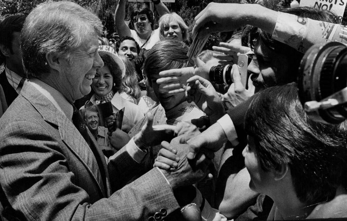 President Jimmy Carter shakes hands during his visit to Sacramento in 1978.
