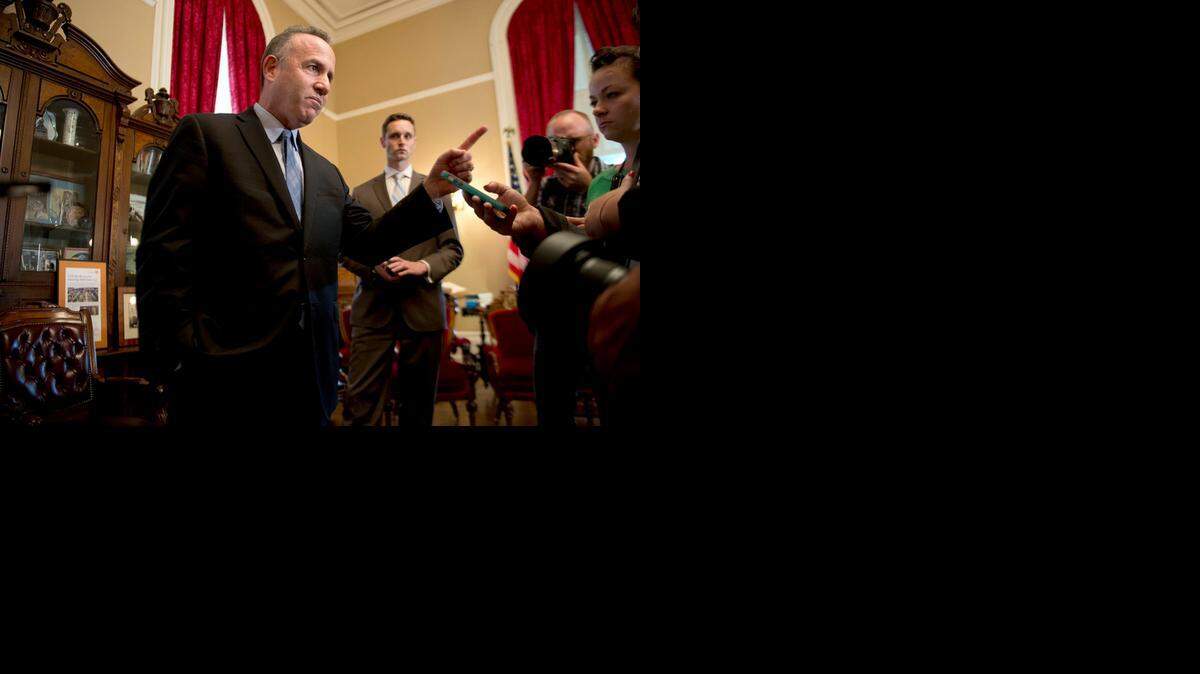 
Senate President Pro Tem Darrell Steinberg, D-Sacramento, re-emphasizes in March that he wants Sen. Leland Yee to resign or be suspended. FBI agents raided the Capitol office of Yee and his Bay Area home. Yee was later arrested on suspicion of corruption.  
