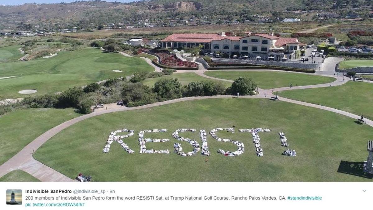 This screen shot shows an aerial image posted by the Indivisible San Padro group on Twitter on Saturday.