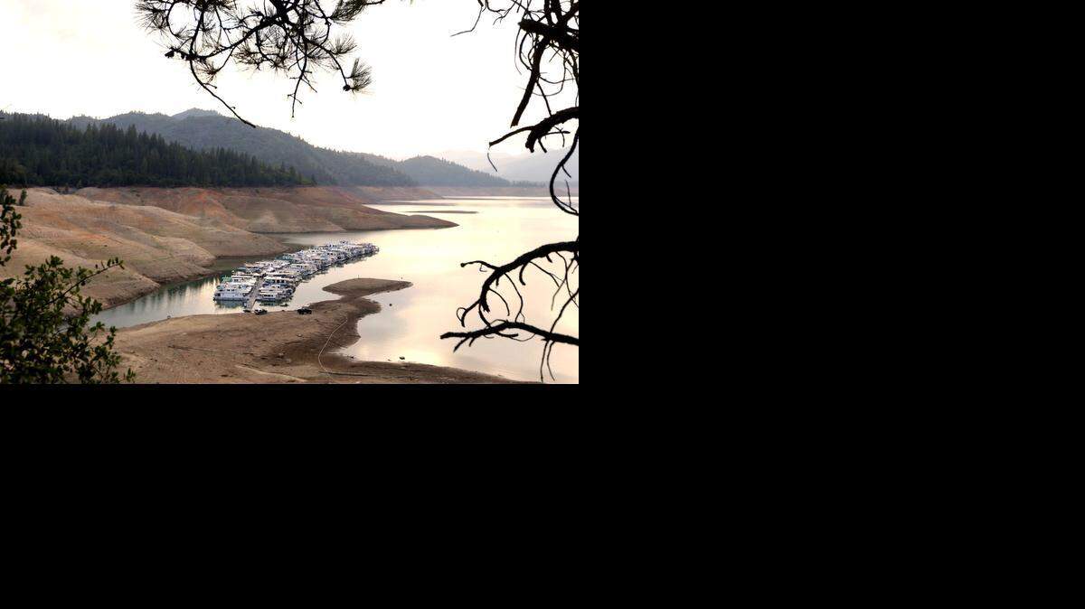 
Houseboats are docked in low water at Lake Shasta’s Bay Bridge resort near Redding.
