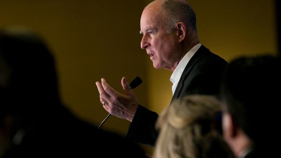 California Gov. Jerry Brown speaks at the Chief Probation Officers of California's Juvenile Realignment Conference, Friday, Oct. 20, 2017, in Sacramento.