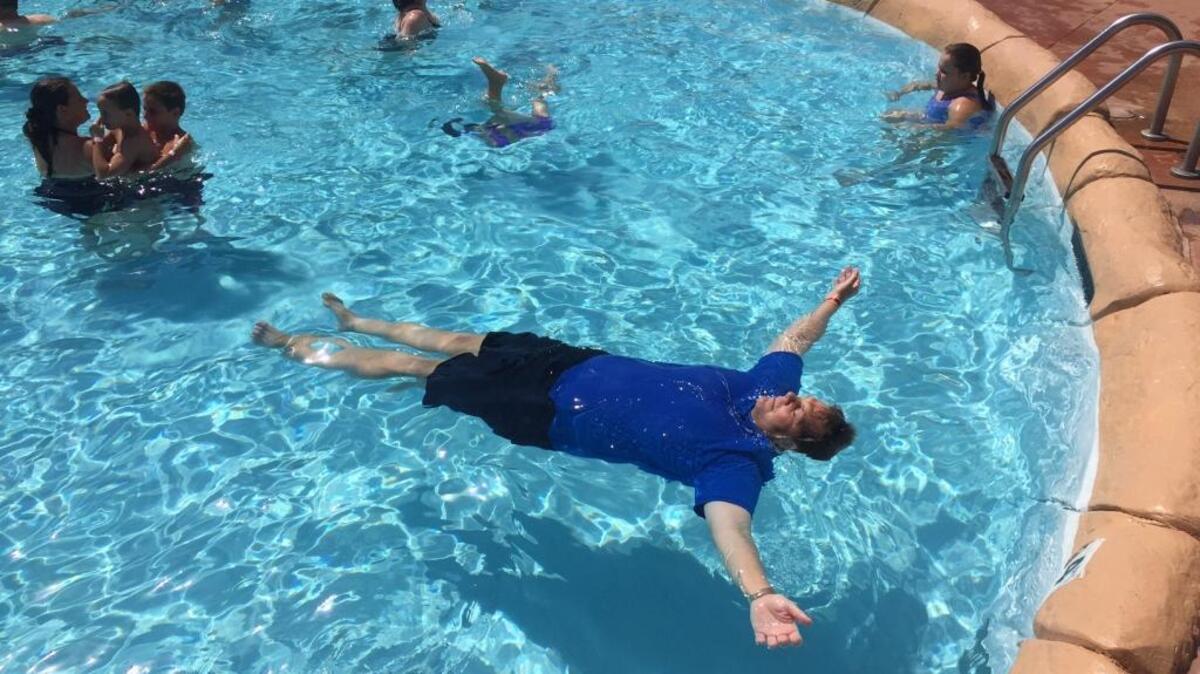 California Republican Party Chairman Jim Brulte, in Ohio to attend the Republican National Convention, floats in a pool at the Kalahari resort in Sandusky, Ohio, on July 17, 2016.