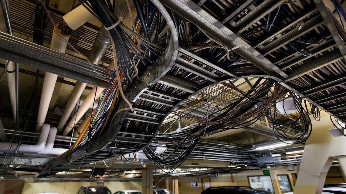 A tangle of wires – some old, some relatively new – in the garage at the state Capitol in Sacramento on Tuesday, April 12, 2016. Building a new Capitol annex is proposed in budget talks that will pick up momentum next month. State records show that maintaining the 65-year-old annex has cost millions of dollars annually. Officials, though, are reluctant to go into detail about the building’s problems, citing security concerns, or venture an idea about what a replacement annex might look like.