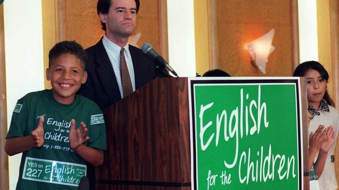 Proposition 227 author Ron Unz addresses the media and proponents of the proposal to end bilingual education in the state in Los Angeles on June 2, 1998. Prop. 227 passed by a wide margin in the primary election.
