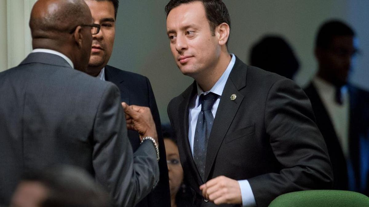 Assemblyman Roger Hernandez, right, at the state Capitol in Sacramento.