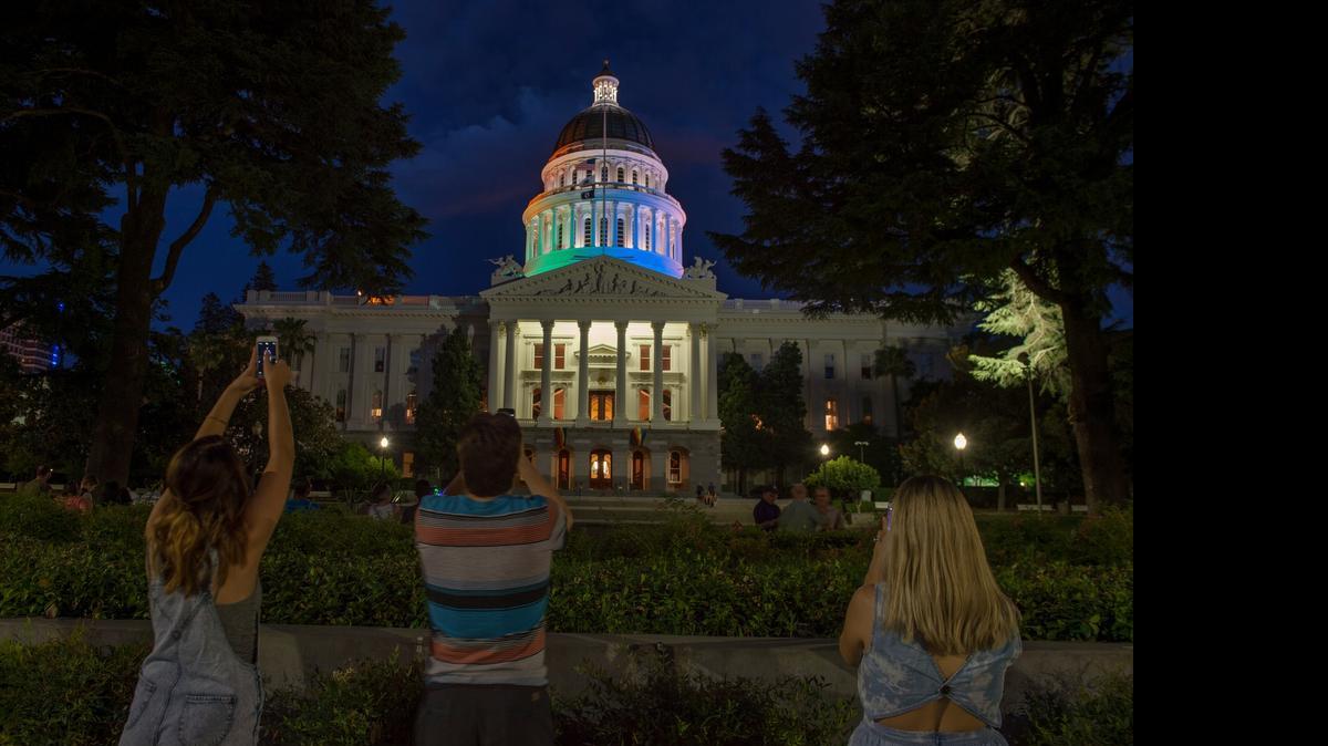 
The California Capitol dome was alight in the colors of the rainbow Friday evening.

